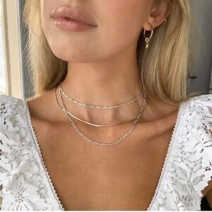SILVER 14k Silver Gold Plated 3pc Herringbone Chain Necklace Set
